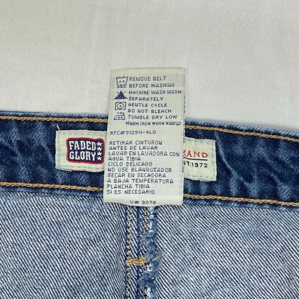 Vintage Faded Glory A Line Gored Denim Jean Mini Skirt Medium Wash 16 High Rise